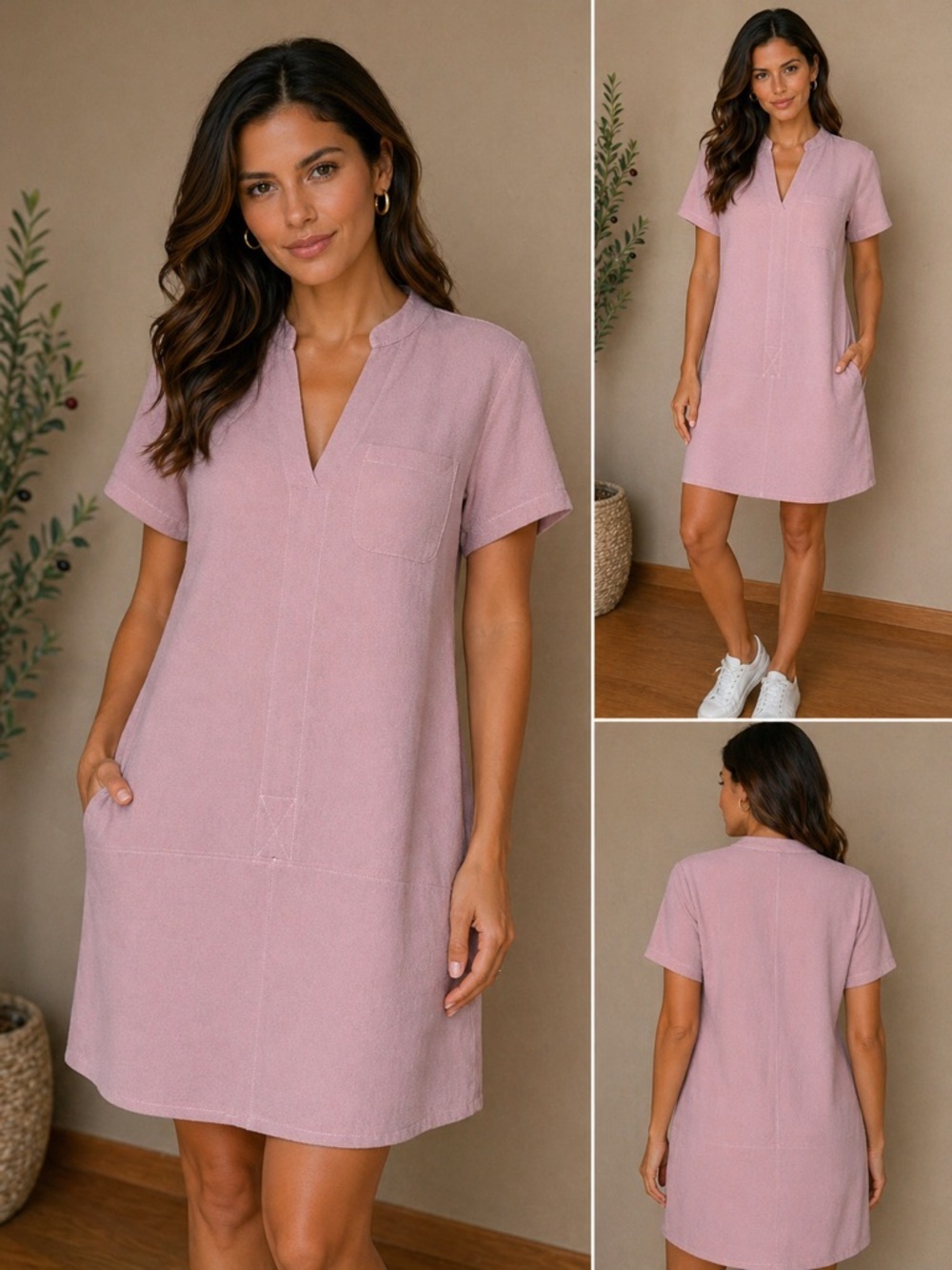 514. Women’s Short Sleeve V-Neck Dress in Dusty Rose